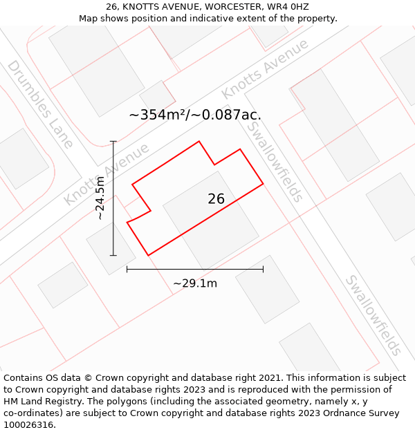 26, KNOTTS AVENUE, WORCESTER, WR4 0HZ: Plot and title map