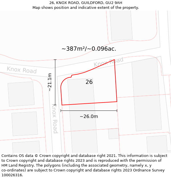 26, KNOX ROAD, GUILDFORD, GU2 9AH: Plot and title map