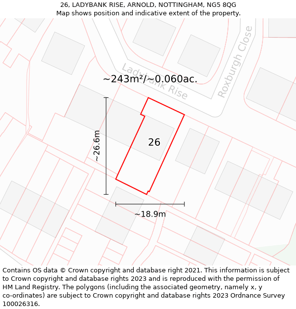 26, LADYBANK RISE, ARNOLD, NOTTINGHAM, NG5 8QG: Plot and title map