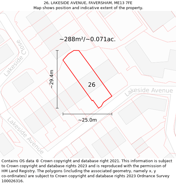 26, LAKESIDE AVENUE, FAVERSHAM, ME13 7FE: Plot and title map