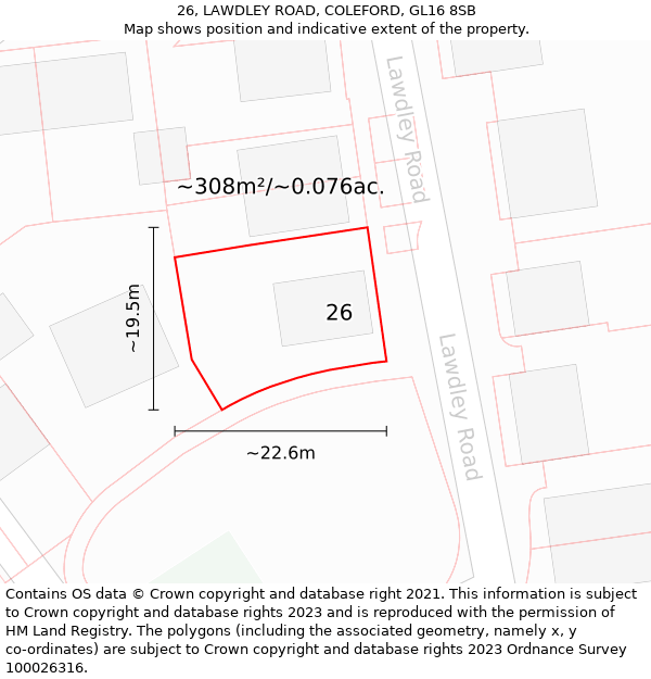 26, LAWDLEY ROAD, COLEFORD, GL16 8SB: Plot and title map