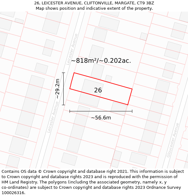 26, LEICESTER AVENUE, CLIFTONVILLE, MARGATE, CT9 3BZ: Plot and title map