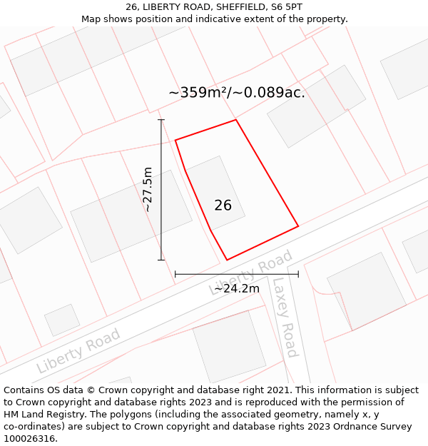 26, LIBERTY ROAD, SHEFFIELD, S6 5PT: Plot and title map