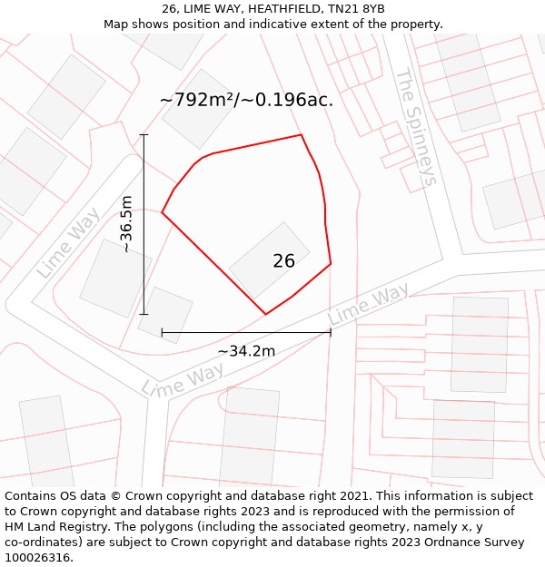 26, LIME WAY, HEATHFIELD, TN21 8YB: Plot and title map