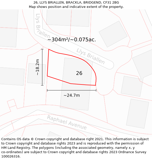 26, LLYS BRIALLEN, BRACKLA, BRIDGEND, CF31 2BG: Plot and title map