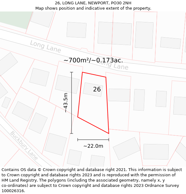 26, LONG LANE, NEWPORT, PO30 2NH: Plot and title map