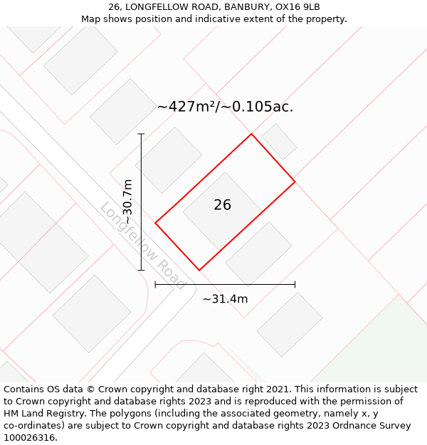 26, LONGFELLOW ROAD, BANBURY, OX16 9LB: Plot and title map