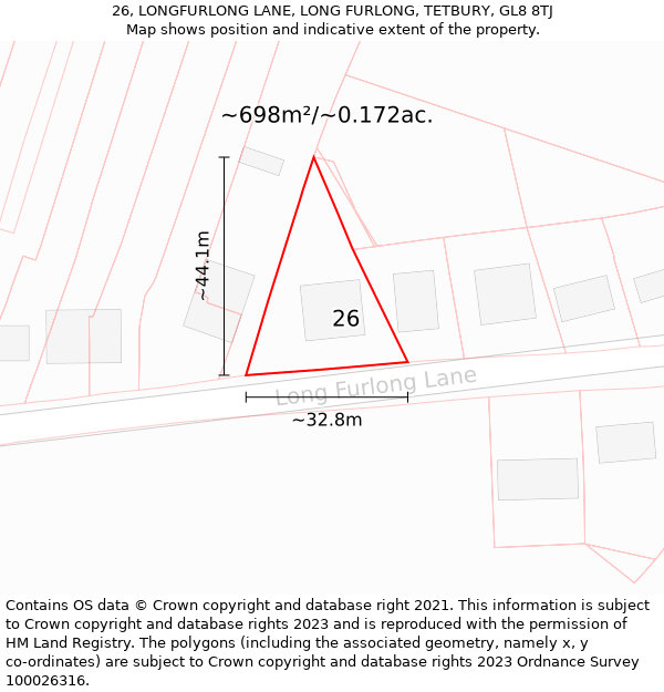 26, LONGFURLONG LANE, LONG FURLONG, TETBURY, GL8 8TJ: Plot and title map