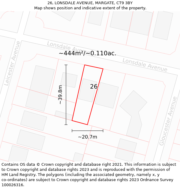 26, LONSDALE AVENUE, MARGATE, CT9 3BY: Plot and title map