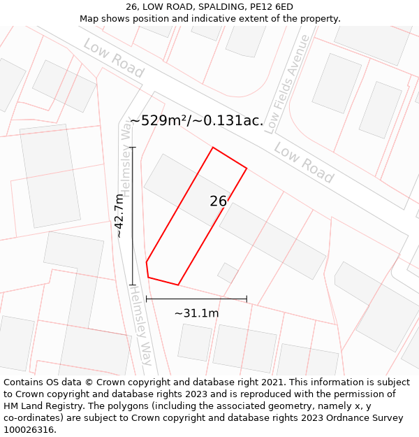 26, LOW ROAD, SPALDING, PE12 6ED: Plot and title map