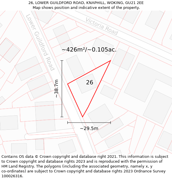 26, LOWER GUILDFORD ROAD, KNAPHILL, WOKING, GU21 2EE: Plot and title map