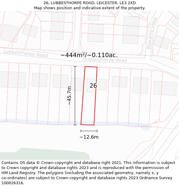 26, LUBBESTHORPE ROAD, LEICESTER, LE3 2XD: Plot and title map