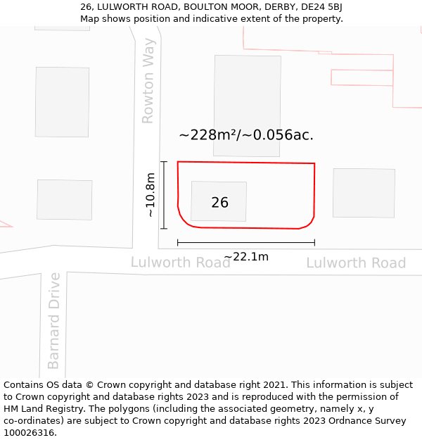 26, LULWORTH ROAD, BOULTON MOOR, DERBY, DE24 5BJ: Plot and title map