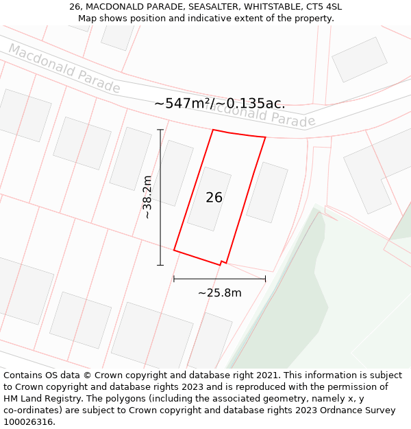 26, MACDONALD PARADE, SEASALTER, WHITSTABLE, CT5 4SL: Plot and title map