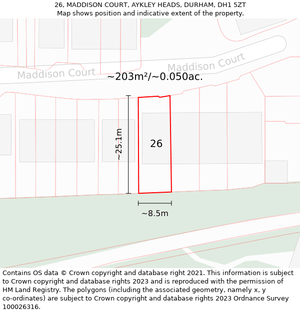 26, MADDISON COURT, AYKLEY HEADS, DURHAM, DH1 5ZT: Plot and title map