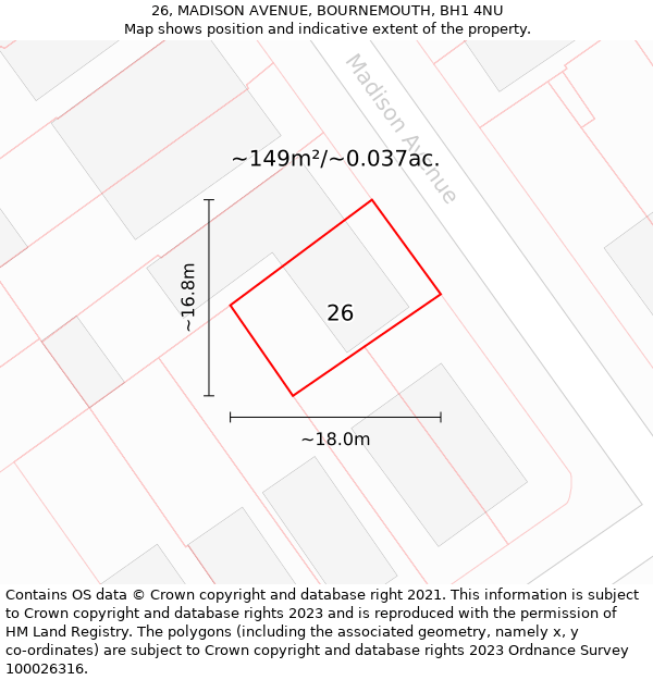 26, MADISON AVENUE, BOURNEMOUTH, BH1 4NU: Plot and title map