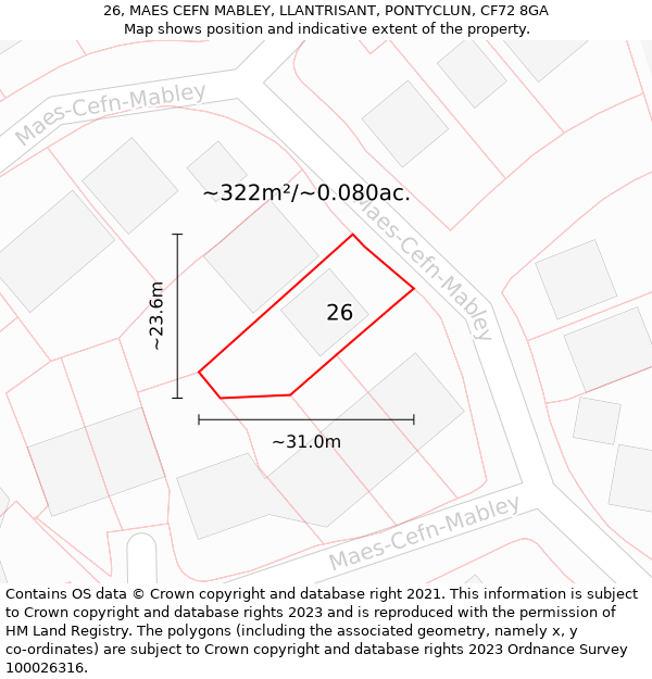 26, MAES CEFN MABLEY, LLANTRISANT, PONTYCLUN, CF72 8GA: Plot and title map