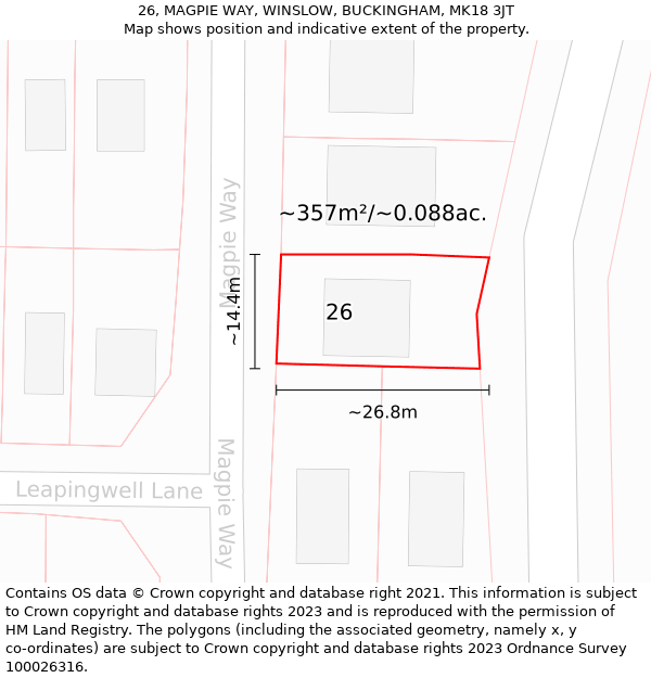 26, MAGPIE WAY, WINSLOW, BUCKINGHAM, MK18 3JT: Plot and title map