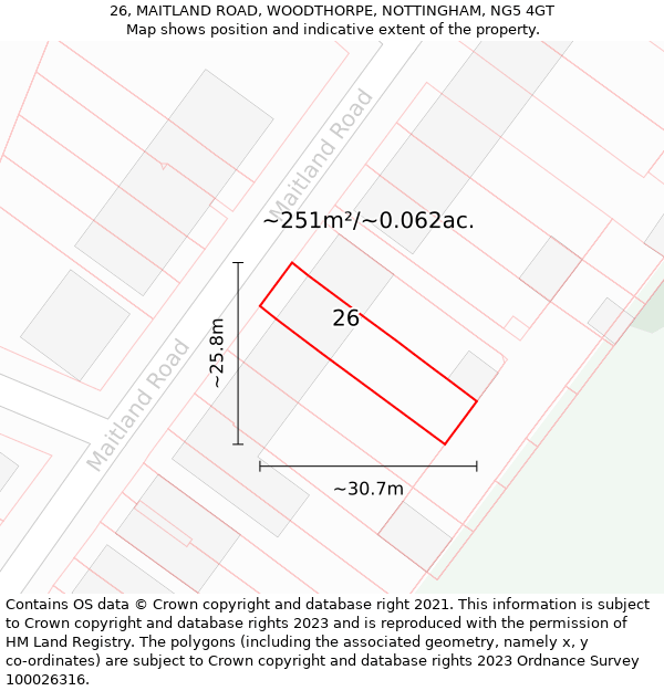 26, MAITLAND ROAD, WOODTHORPE, NOTTINGHAM, NG5 4GT: Plot and title map