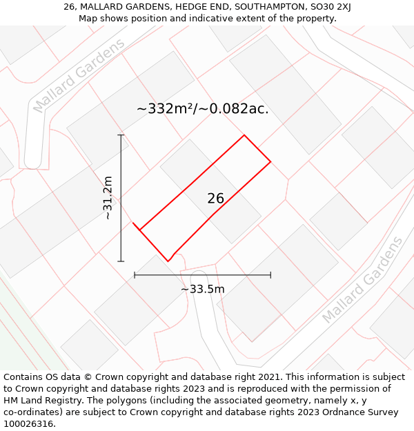 26, MALLARD GARDENS, HEDGE END, SOUTHAMPTON, SO30 2XJ: Plot and title map