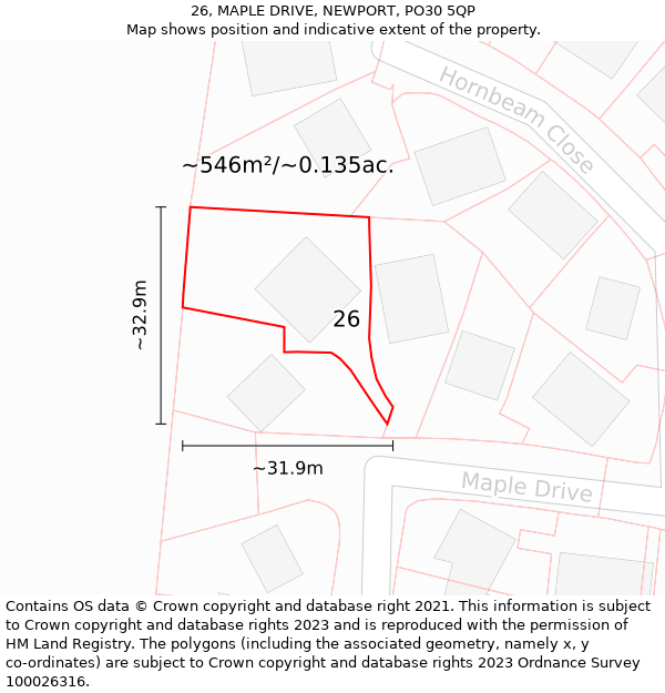 26, MAPLE DRIVE, NEWPORT, PO30 5QP: Plot and title map