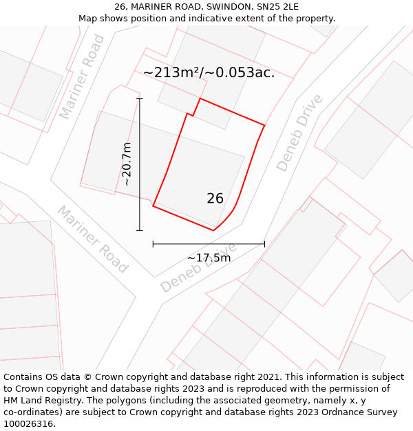 26, MARINER ROAD, SWINDON, SN25 2LE: Plot and title map