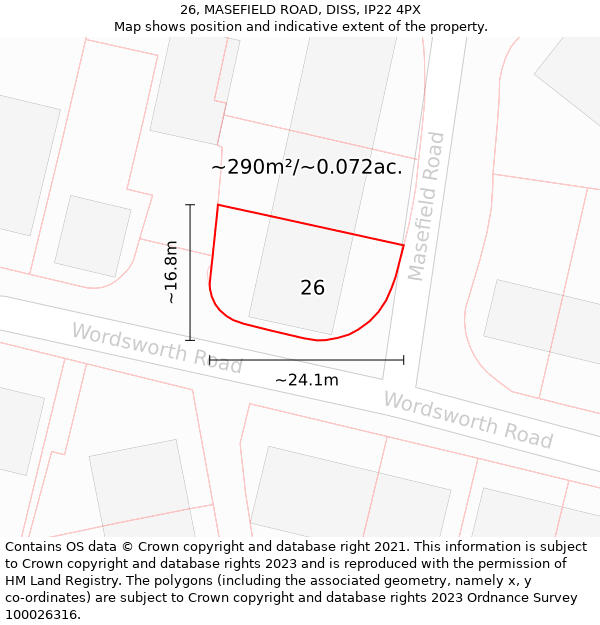 26, MASEFIELD ROAD, DISS, IP22 4PX: Plot and title map