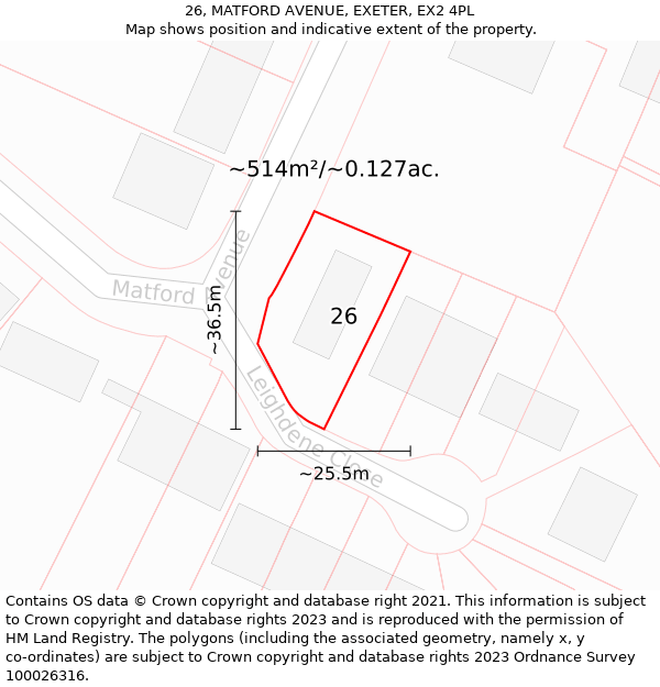 26, MATFORD AVENUE, EXETER, EX2 4PL: Plot and title map