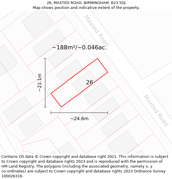 26, MAXTED ROAD, BIRMINGHAM, B23 5DJ: Plot and title map