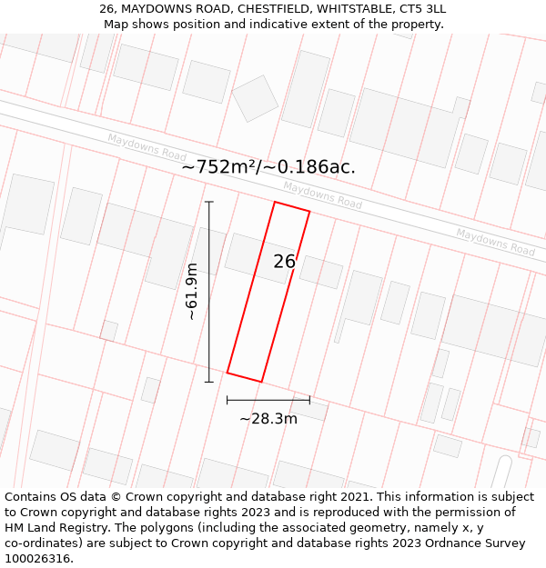 26, MAYDOWNS ROAD, CHESTFIELD, WHITSTABLE, CT5 3LL: Plot and title map