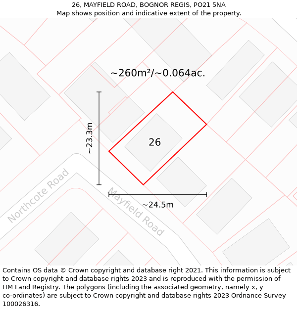 26, MAYFIELD ROAD, BOGNOR REGIS, PO21 5NA: Plot and title map