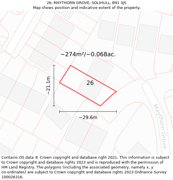 26, MAYTHORN GROVE, SOLIHULL, B91 3JS: Plot and title map