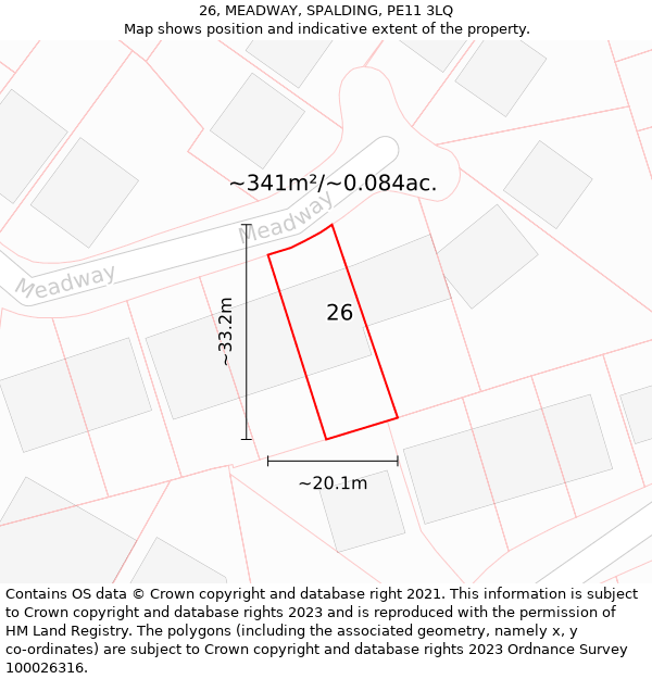 26, MEADWAY, SPALDING, PE11 3LQ: Plot and title map