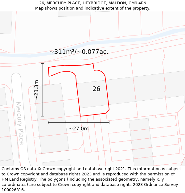 26, MERCURY PLACE, HEYBRIDGE, MALDON, CM9 4PN: Plot and title map