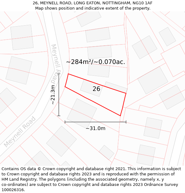 26, MEYNELL ROAD, LONG EATON, NOTTINGHAM, NG10 1AF: Plot and title map