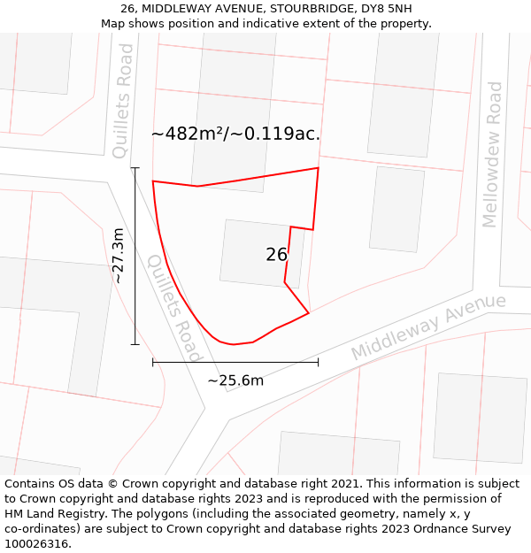 26, MIDDLEWAY AVENUE, STOURBRIDGE, DY8 5NH: Plot and title map