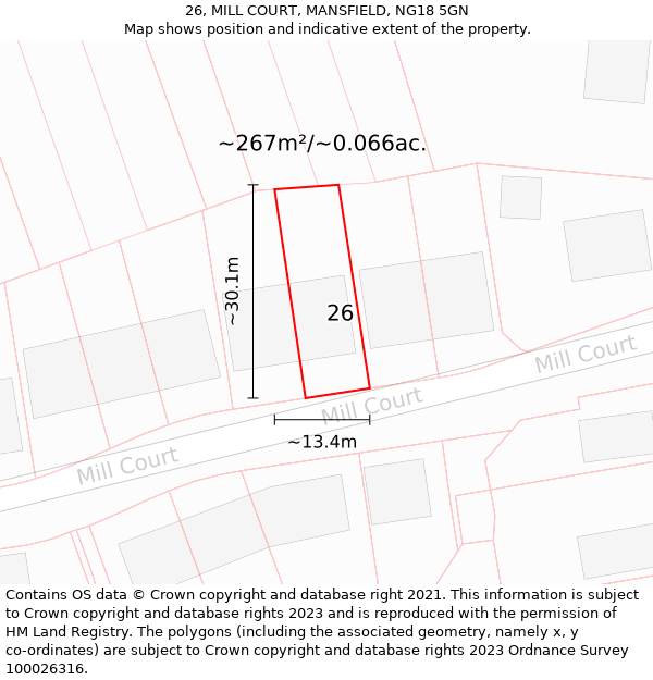 26, MILL COURT, MANSFIELD, NG18 5GN: Plot and title map