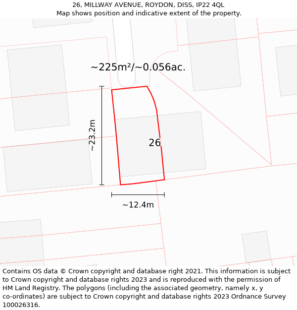 26, MILLWAY AVENUE, ROYDON, DISS, IP22 4QL: Plot and title map