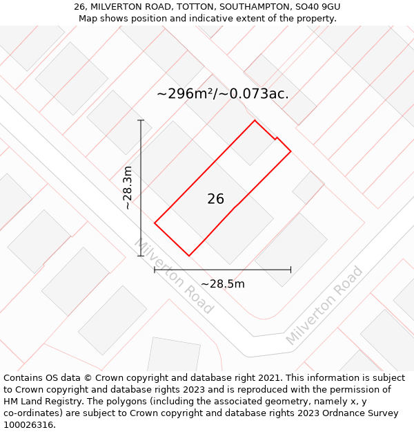 26, MILVERTON ROAD, TOTTON, SOUTHAMPTON, SO40 9GU: Plot and title map