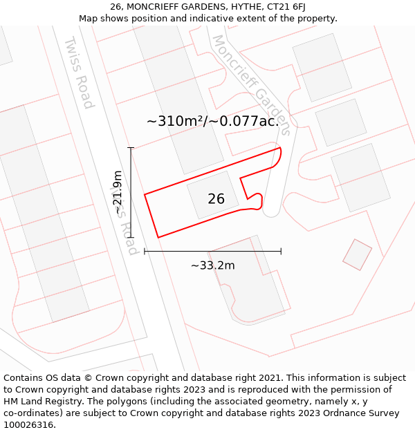 26, MONCRIEFF GARDENS, HYTHE, CT21 6FJ: Plot and title map