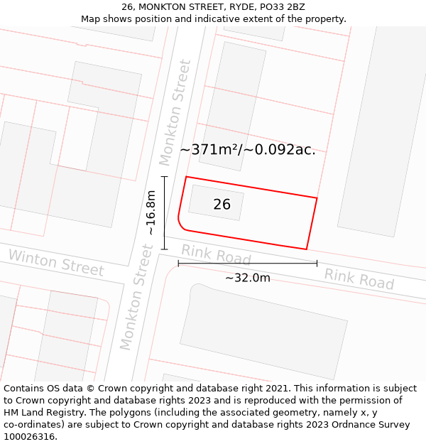 26, MONKTON STREET, RYDE, PO33 2BZ: Plot and title map