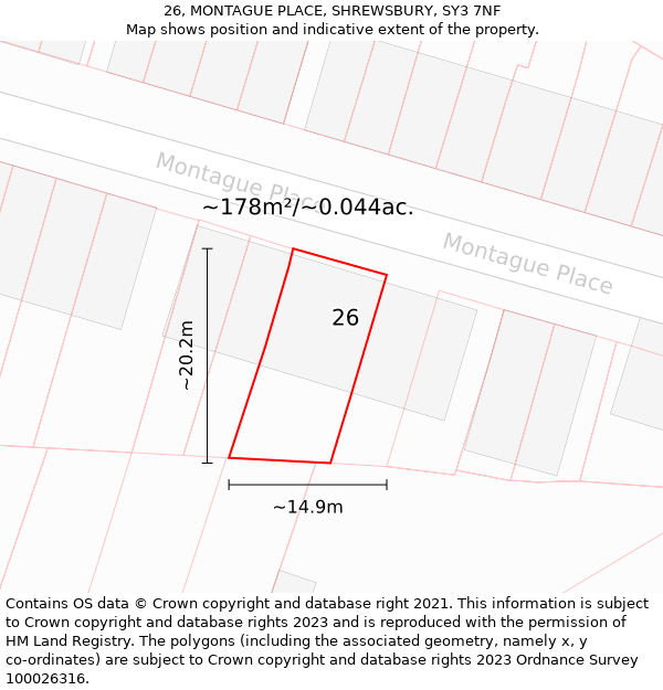 26, MONTAGUE PLACE, SHREWSBURY, SY3 7NF: Plot and title map