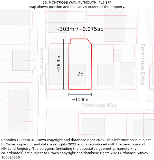 26, MONTROSE WAY, PLYMOUTH, PL5 3FP: Plot and title map