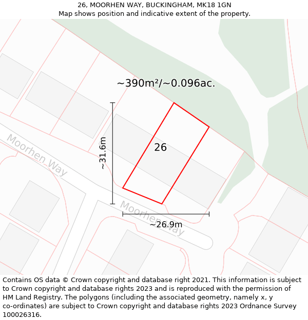 26, MOORHEN WAY, BUCKINGHAM, MK18 1GN: Plot and title map