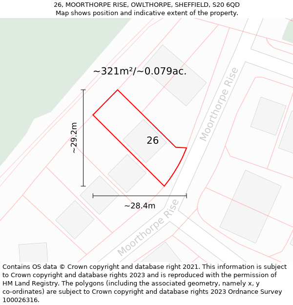 26, MOORTHORPE RISE, OWLTHORPE, SHEFFIELD, S20 6QD: Plot and title map