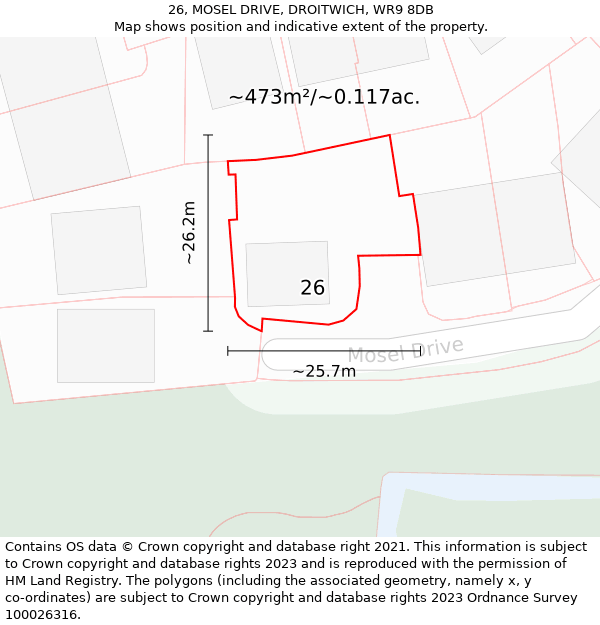 26, MOSEL DRIVE, DROITWICH, WR9 8DB: Plot and title map