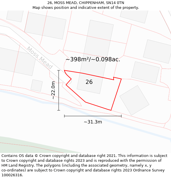 26, MOSS MEAD, CHIPPENHAM, SN14 0TN: Plot and title map