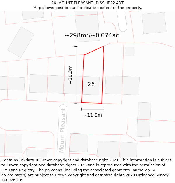 26, MOUNT PLEASANT, DISS, IP22 4DT: Plot and title map