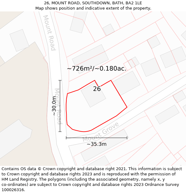 26, MOUNT ROAD, SOUTHDOWN, BATH, BA2 1LE: Plot and title map