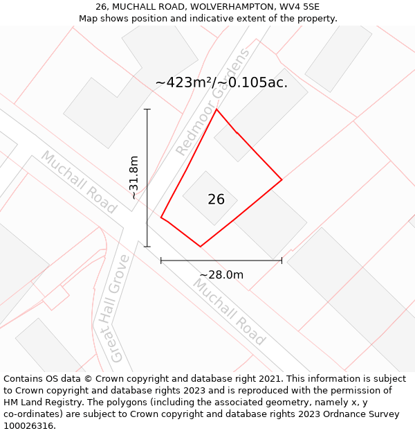 26, MUCHALL ROAD, WOLVERHAMPTON, WV4 5SE: Plot and title map